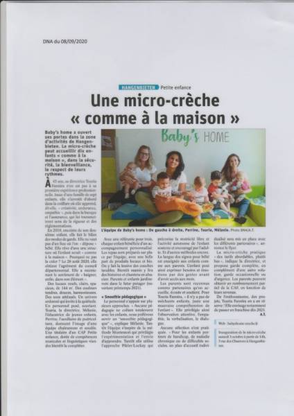 Baby's Home, une micro-crèche comme à la maison, dans les D.N.A du 8/09/2020